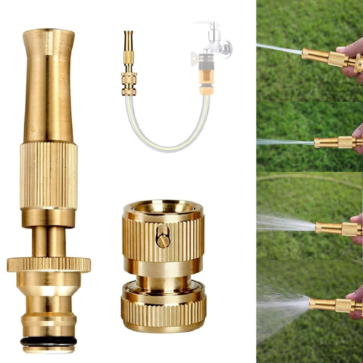 Premium Brass Hose Spray Nozzle 1/2" | Adjustable Pressure Booster Water Gun for Garden, Car Wash & Home Cleaning — photo 1 of 4
